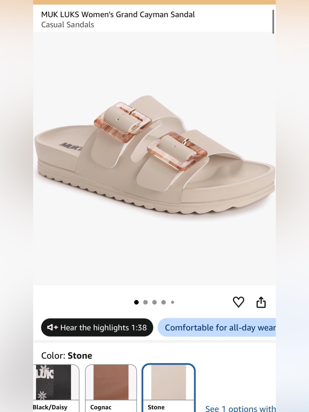 Muk Luks Slide Sandals with Rose-Tone Buckles in color “Stone”